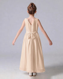 Dideyttawl Chiffon Junior Bridesmaid Dress with Sleeveless and Pleated Waist