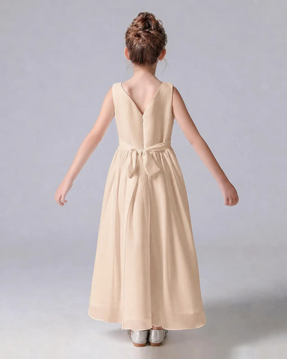 Peach Chiffon A-line Junior Bridesmaid Dress Back View