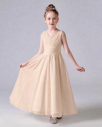 Dideyttawl Chiffon Junior Bridesmaid Dress with Sleeveless and Pleated Waist