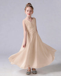 Dideyttawl Chiffon Junior Bridesmaid Dress with Sleeveless and Pleated Waist