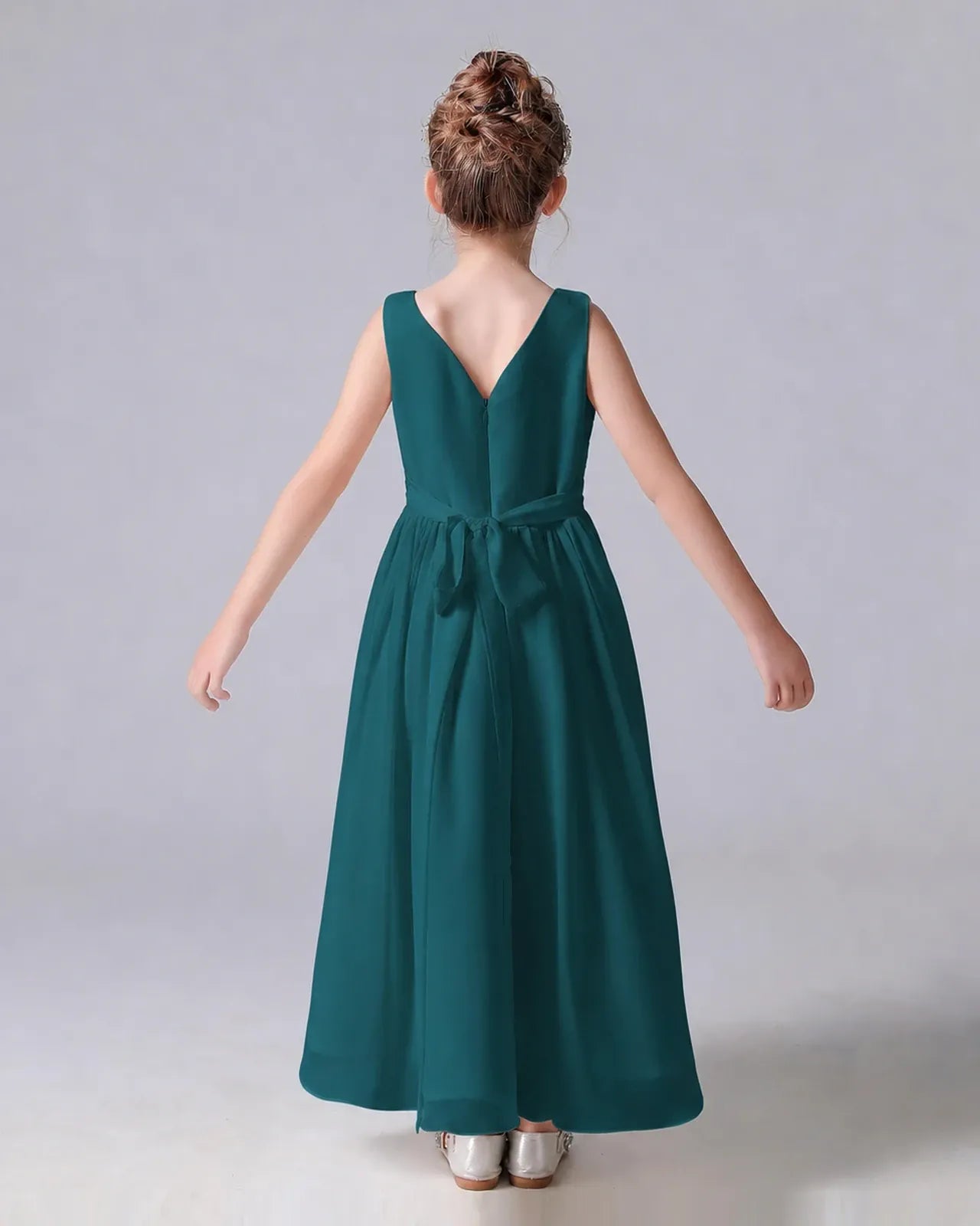 Peacock Chiffon A-line Junior Bridesmaid Dress Back View