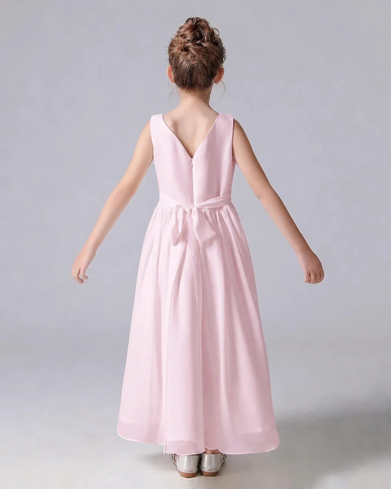 Pink Chiffon A-line Junior Bridesmaid Dress Back View