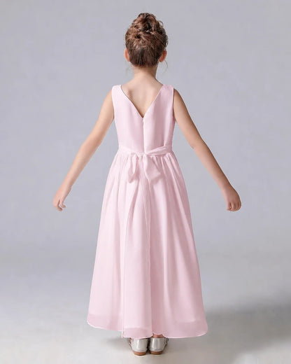 Pink Chiffon A-line Junior Bridesmaid Dress Back View