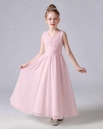 Dideyttawl Chiffon Junior Bridesmaid Dress with Sleeveless and Pleated Waist
