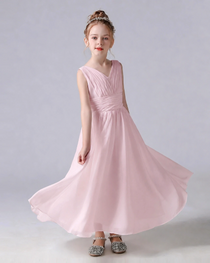 Dideyttawl Chiffon Junior Bridesmaid Dress with Sleeveless and Pleated Waist