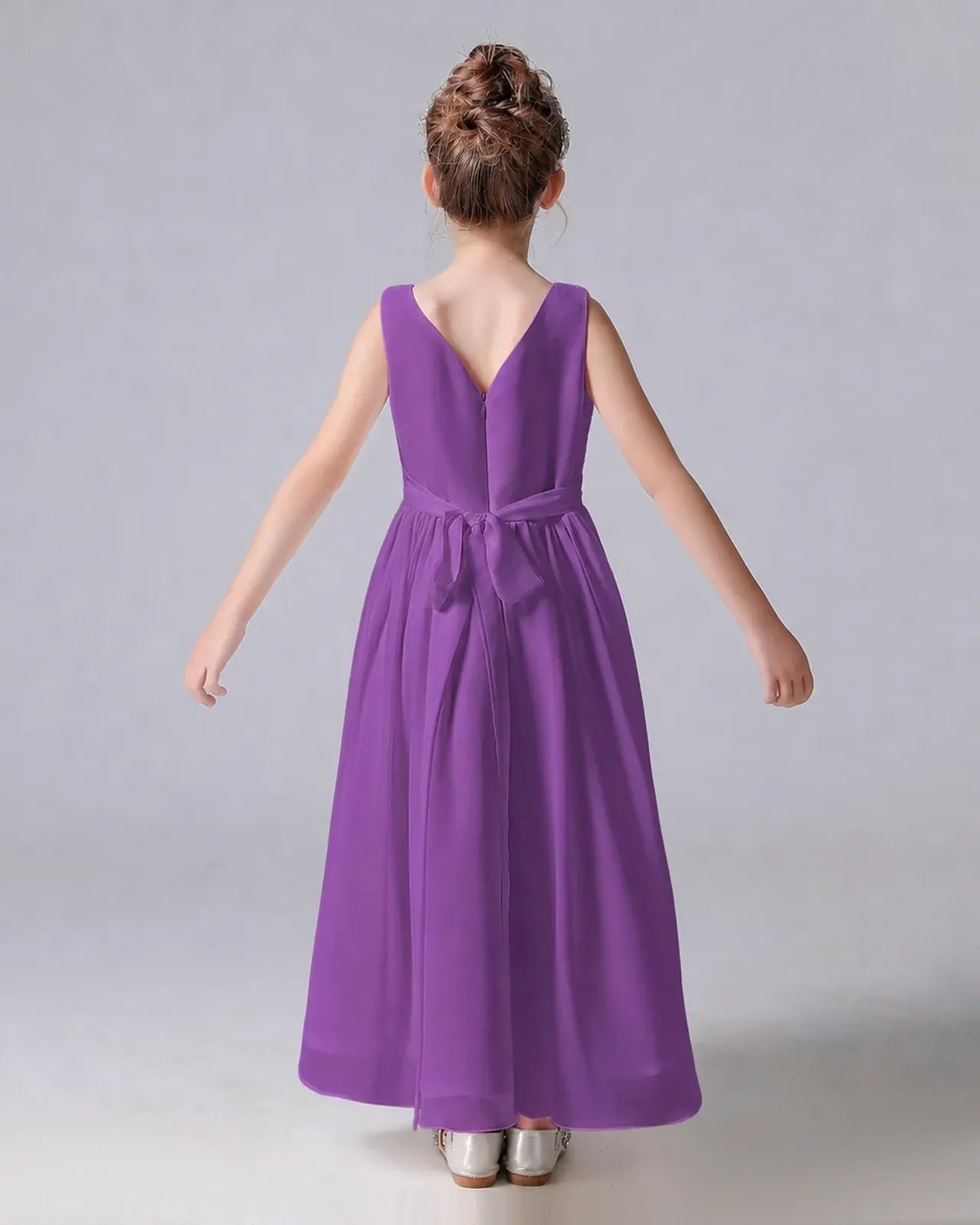 Purple Chiffon A-line Junior Bridesmaid Dress Back View