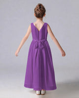 Purple Chiffon A-line Junior Bridesmaid Dress Back View