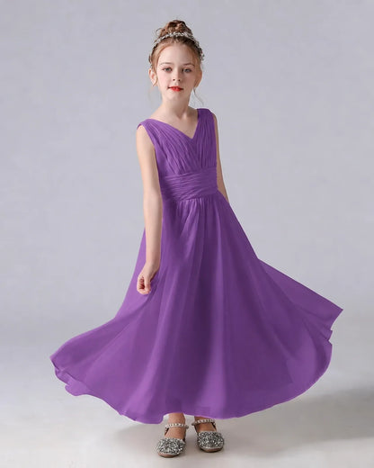Purple Chiffon A-line Junior Bridesmaid Dress Side View