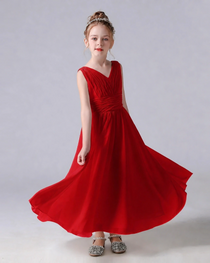 Dideyttawl Chiffon Junior Bridesmaid Dress with Sleeveless and Pleated Waist
