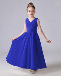 Dideyttawl Chiffon Junior Bridesmaid Dress with Sleeveless and Pleated Waist