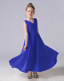 Dideyttawl Chiffon Junior Bridesmaid Dress with Sleeveless and Pleated Waist