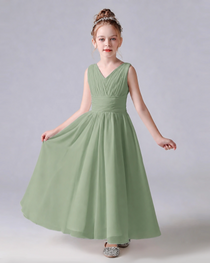 Dideyttawl Chiffon Junior Bridesmaid Dress with Sleeveless and Pleated Waist