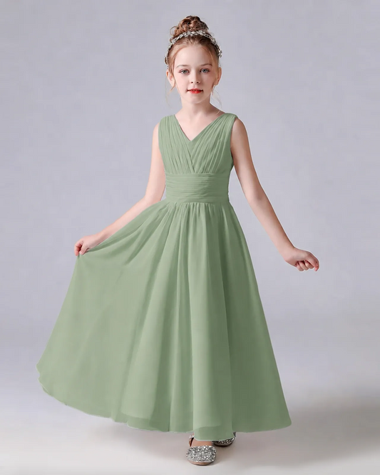 Sage Green Chiffon A-line Junior Bridesmaid Dress Front View