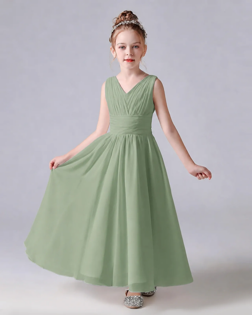 Sage Green Chiffon A-line Junior Bridesmaid Dress Front View