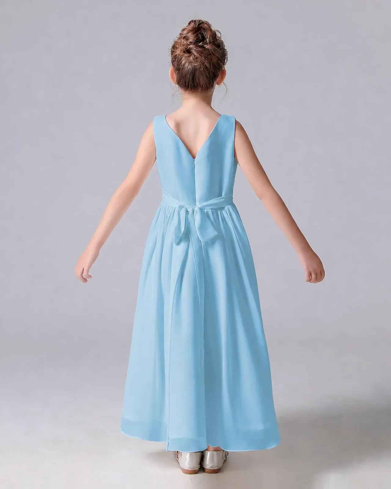 Sky Blue Chiffon A-line Junior Bridesmaid Dress Back View