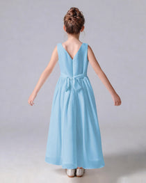 Dideyttawl Chiffon Junior Bridesmaid Dress with Sleeveless and Pleated Waist