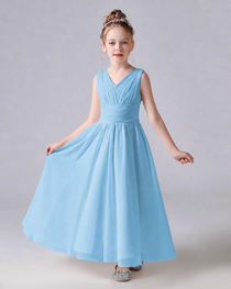 Dideyttawl Chiffon Junior Bridesmaid Dress with Sleeveless and Pleated Waist