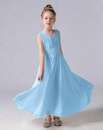 Dideyttawl Chiffon Junior Bridesmaid Dress with Sleeveless and Pleated Waist
