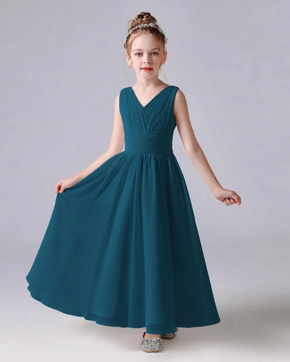 Teal Chiffon A-line Junior Bridesmaid Dress Front View