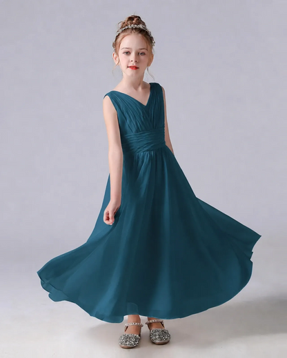 Teal Chiffon A-line Junior Bridesmaid Dress Side View