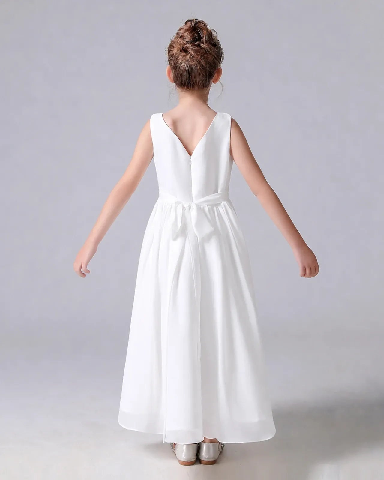 White Chiffon A-line Junior Bridesmaid Dress Back View