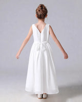White Chiffon A-line Junior Bridesmaid Dress Back View