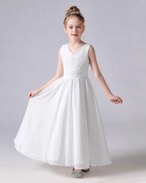 Dideyttawl Chiffon Junior Bridesmaid Dress with Sleeveless and Pleated Waist
