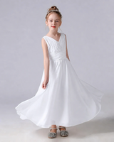 White Chiffon A-line Junior Bridesmaid Dress Side View