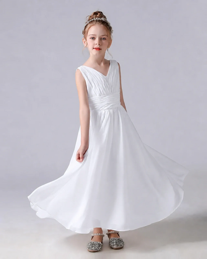 White Chiffon A-line Junior Bridesmaid Dress Side View