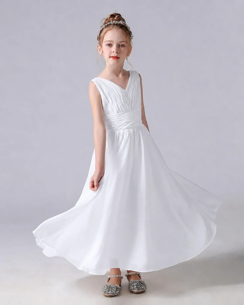 White Chiffon A-line Junior Bridesmaid Dress Side View