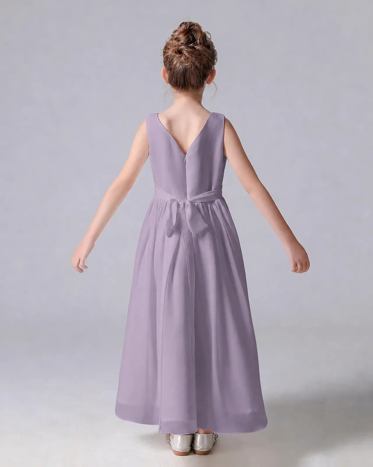 Wisteria Chiffon A-line Junior Bridesmaid Dress Back View