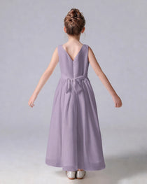 Dideyttawl Chiffon Junior Bridesmaid Dress with Sleeveless and Pleated Waist