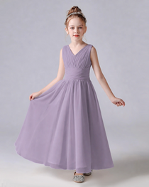 Dideyttawl Chiffon Junior Bridesmaid Dress with Sleeveless and Pleated Waist