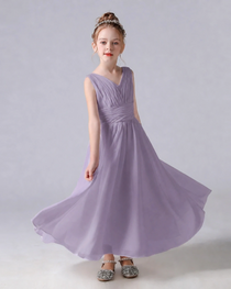 Dideyttawl Chiffon Junior Bridesmaid Dress with Sleeveless and Pleated Waist
