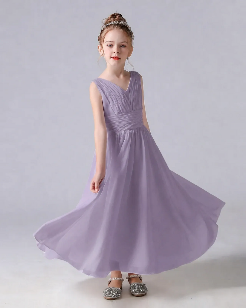 Wisteria Chiffon A-line Junior Bridesmaid Dress Side View
