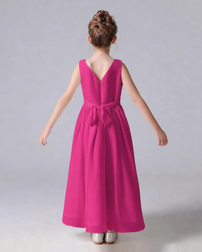 Hot Pink Chiffon A-line Junior Bridesmaid Dress Back View
