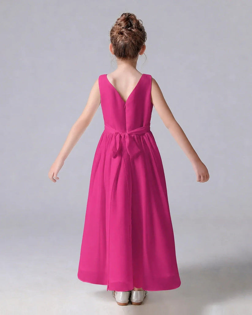 Hot Pink Chiffon A-line Junior Bridesmaid Dress Back View