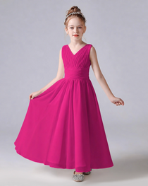 Dideyttawl Chiffon Junior Bridesmaid Dress with Sleeveless and Pleated Waist