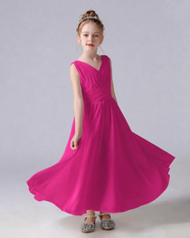 Dideyttawl Chiffon Junior Bridesmaid Dress with Sleeveless and Pleated Waist