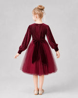 Burgundy Tulle A-line Girls Formal Dress Back View