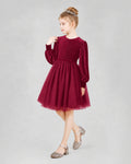 Dideyttawl Short Girls Formal Dress with Long Sleeves Velvet Bodice and Tulle Skirt