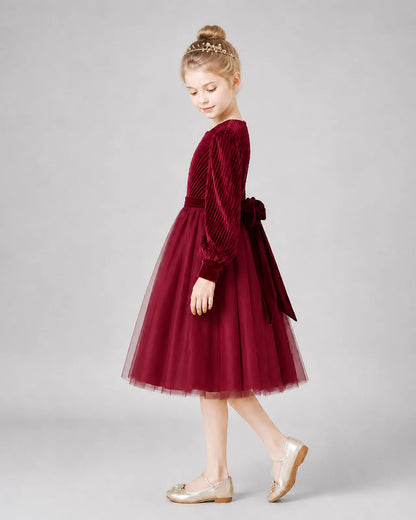 Burgundy Tulle A-line Girls Formal Dress Side View