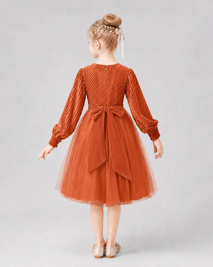 Burnt Orange Tulle A-line Girls Formal Dress Back View