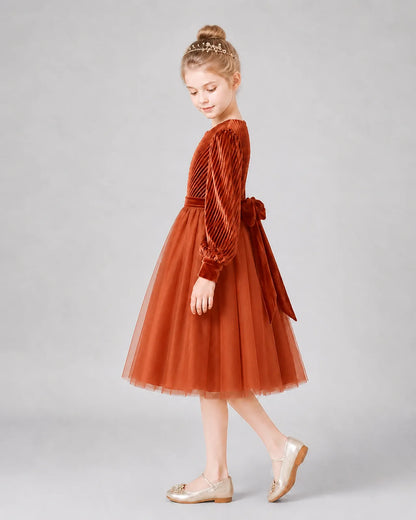Burnt Orange Tulle A-line Girls Formal Dress Side View