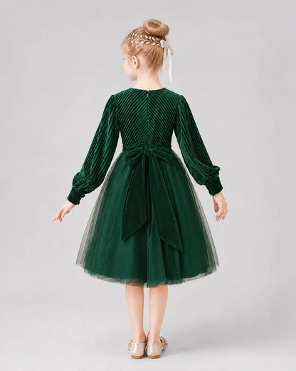 Dark Green Tulle A-line Girls Formal Dress Back View