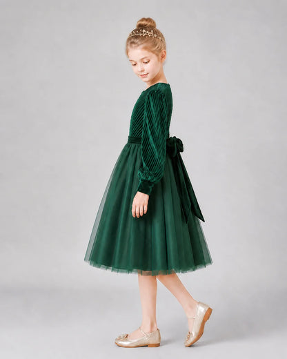 Dark Green Tulle A-line Girls Formal Dress Side View