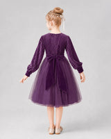 Grape Tulle A-line Girls Formal Dress Back View