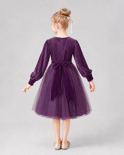 Grape Tulle A-line Girls Formal Dress Back View