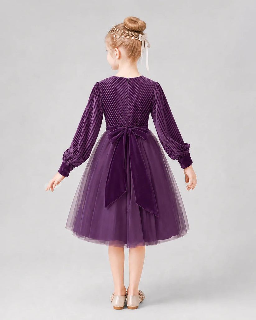 Grape Tulle A-line Girls Formal Dress Back View