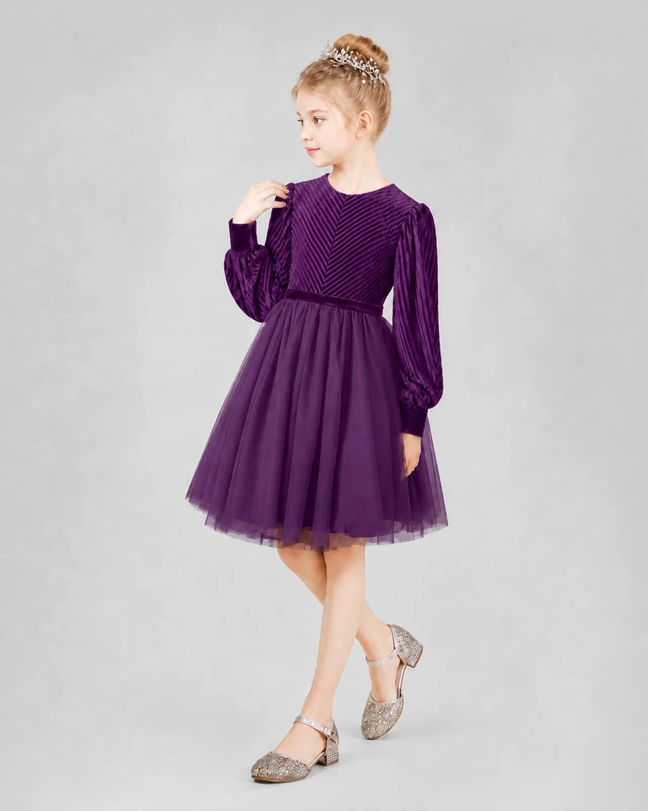 Grape Tulle A-line Girls Formal Dress Front View